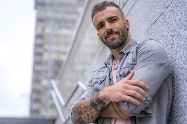 Young Caucasian man in a photoshoot in the city of San Sebastian