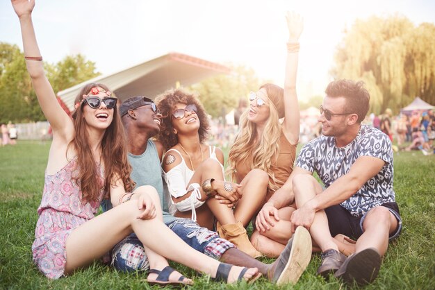 Young and cheerful people having fun together