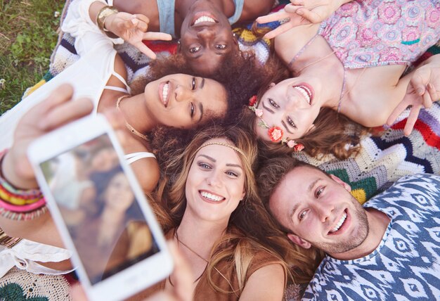 Young and cheerful people having fun together