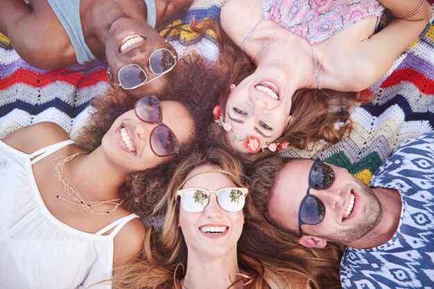 Young and cheerful people having fun together