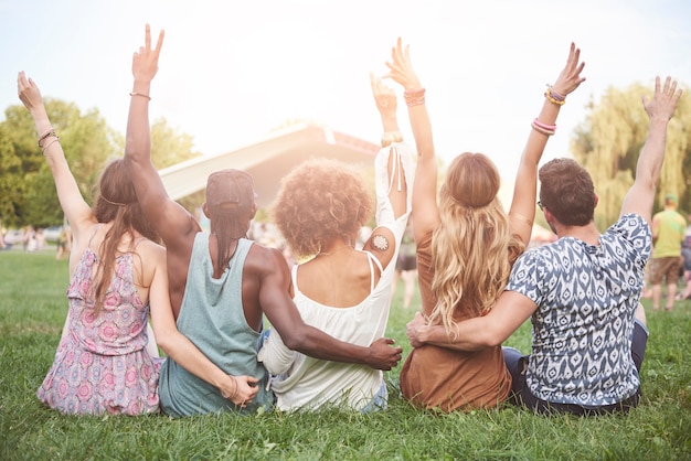 Young and cheerful people having fun together