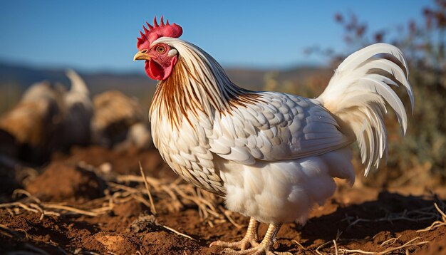 Free photo young chicken standing in a meadow surrounded by nature generated by artificial intelligence