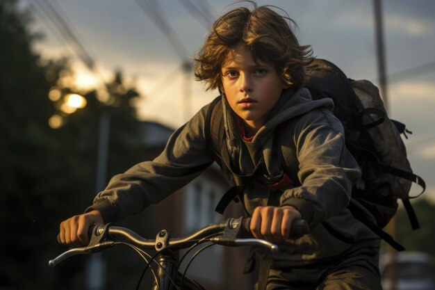 自転車に乗る幼い子供