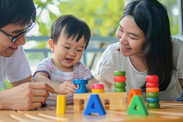 Young child with autism playing with family