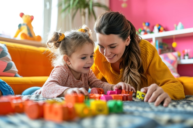 Free photo young child with autism playing with family