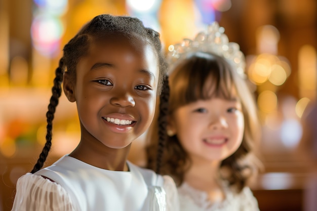 Free photo young children in church experiencing their first communion ceremony