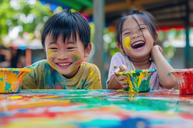 Young children with autism playing together