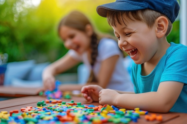 Young children with autism playing together