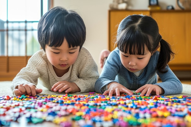 自閉症の幼児が一緒に遊ぶ