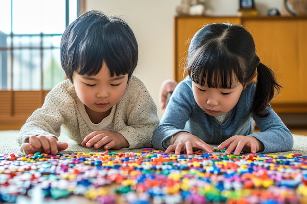 Free photo young children with autism playing together