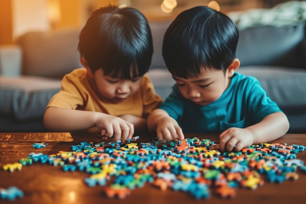 自閉症の幼児が一緒に遊ぶ