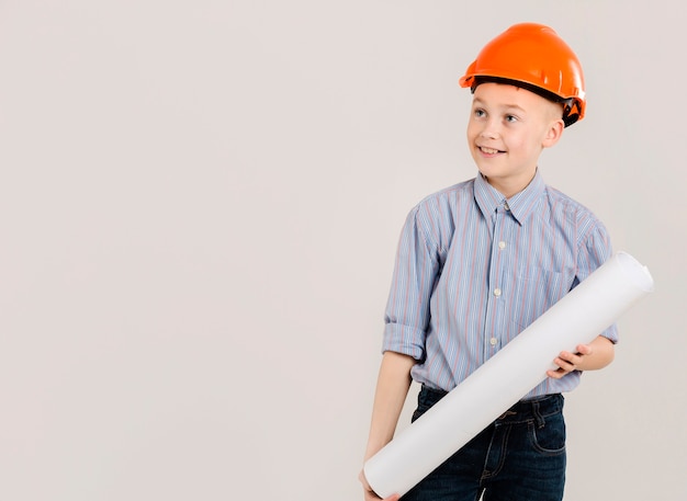 young construction worker copy space