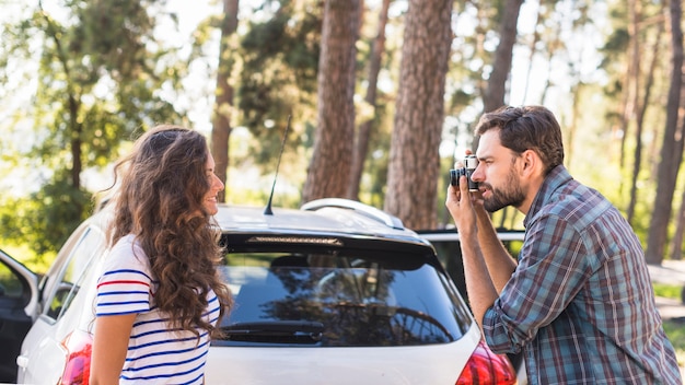 Young couple on a car trip