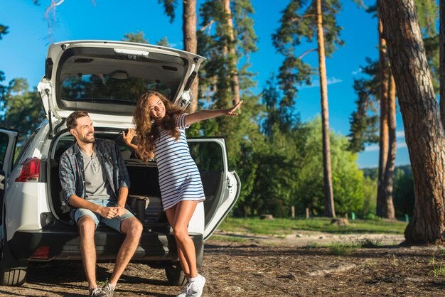 Young couple on a car trip