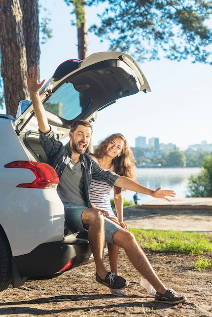 Young couple on a car trip