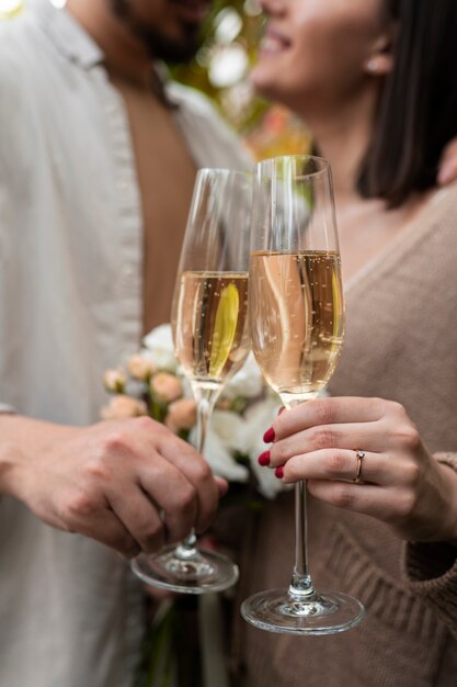 Young couple celebrating engagement