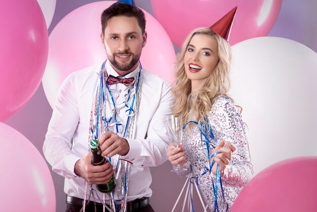 Young couple celebrating New Years Eve