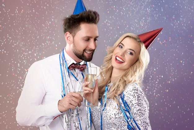 Young couple celebrating New Years Eve