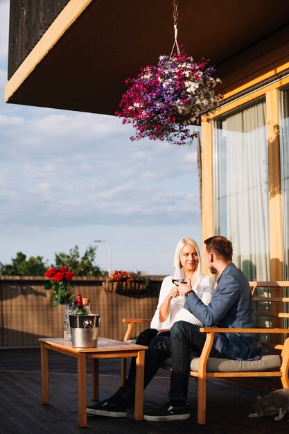 Young couple enjoying the drink in restaurant