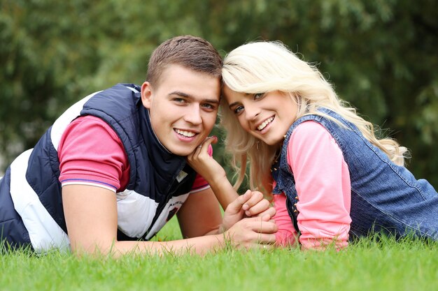 Young couple expressing their feelings at a park