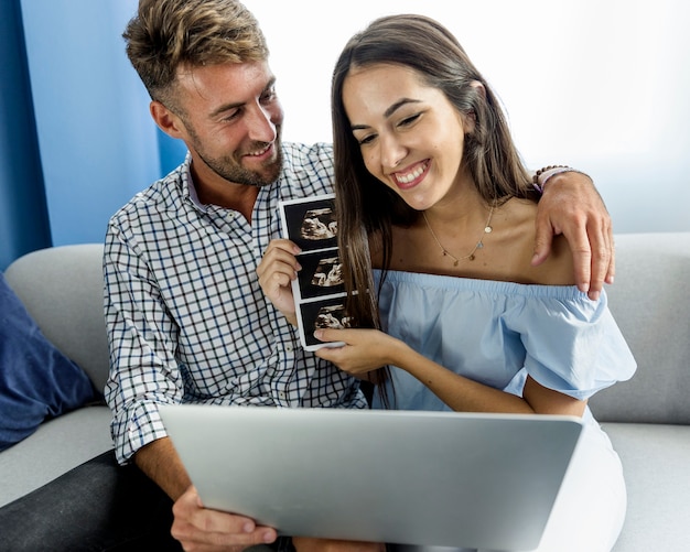 Young couple having a videoconference