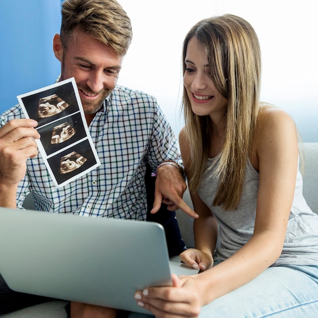 Young couple having a videoconference