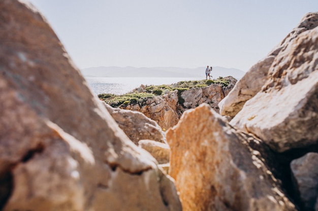 Young couple on honeymoon in Greece in the mountains