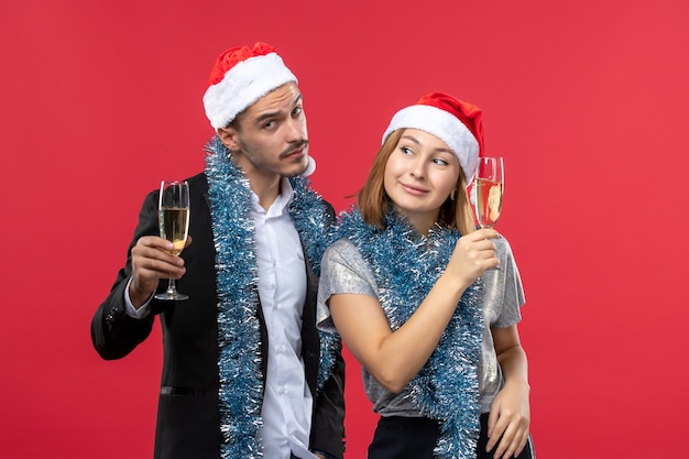 Young couple just celebrating New Year Christmas love party