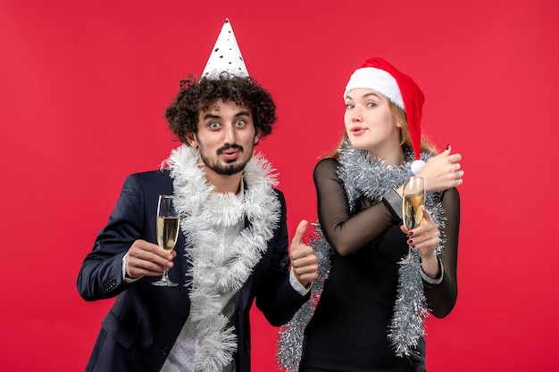 Young couple just celebrating New Year party love Christmas