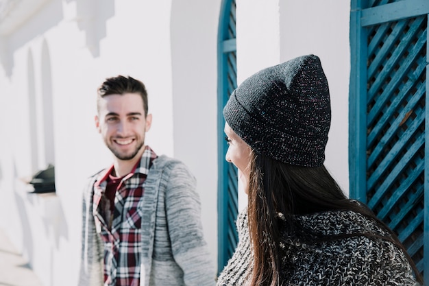 Young couple looking at each other