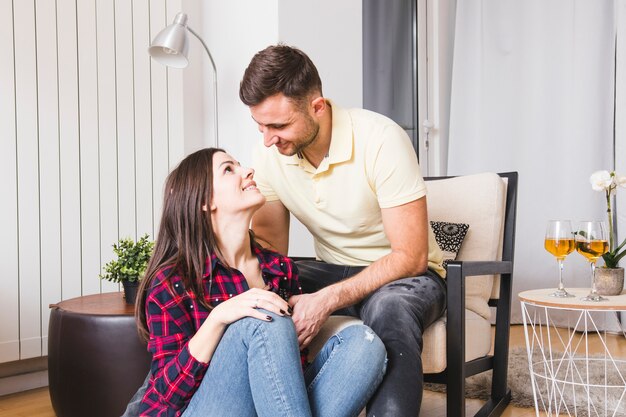 Young couple looking in love looking at each other