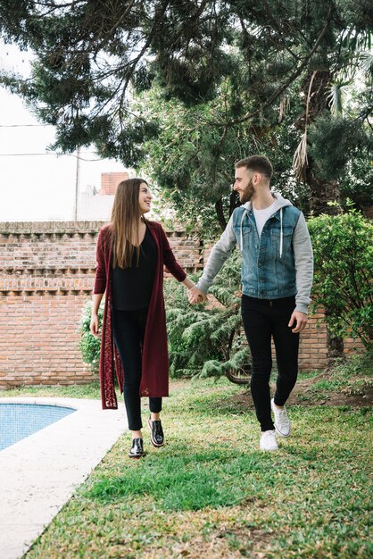 Young couple in love in garden