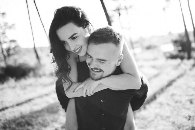 Young couple in love walking in the park 