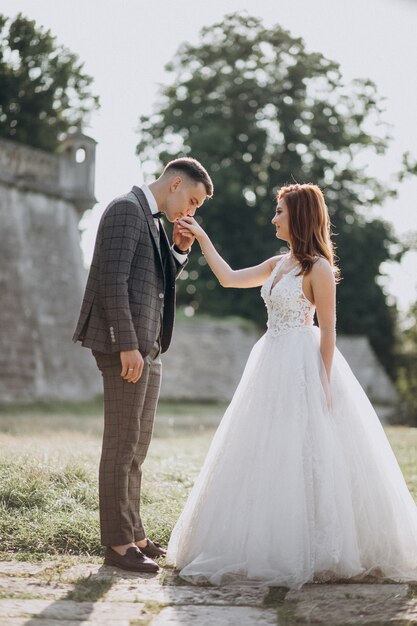 Young couple marriage photo session outside