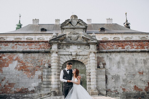 Young couple marriage photo session outside