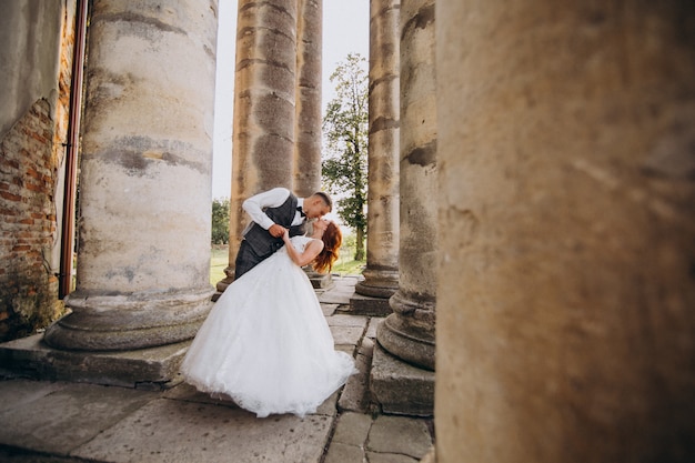 Young couple marriage photo session outside