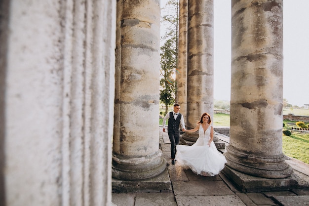 Young couple marriage photo session outside