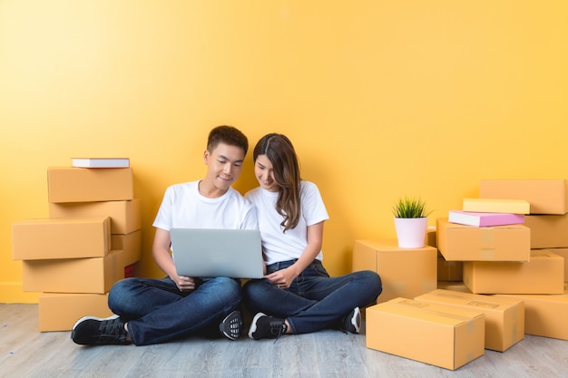 Young couple moving into their new home