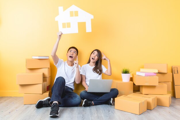 Young couple moving into their new home