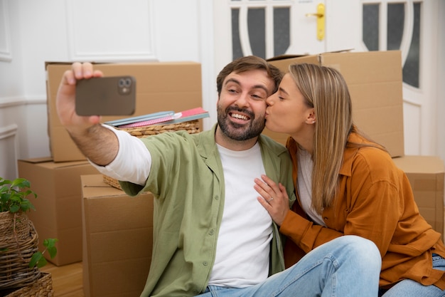 Young couple moving in new home