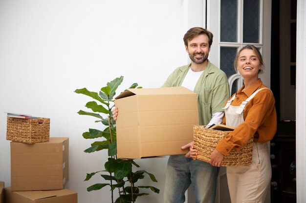 Young couple moving in new home