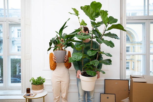 Young couple moving in new home