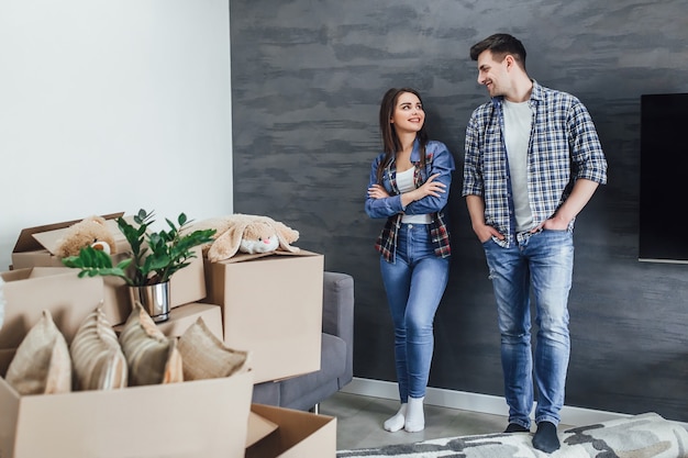 Young couple in new apartment