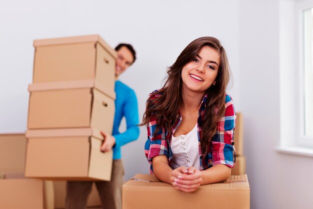 Young couple at new home