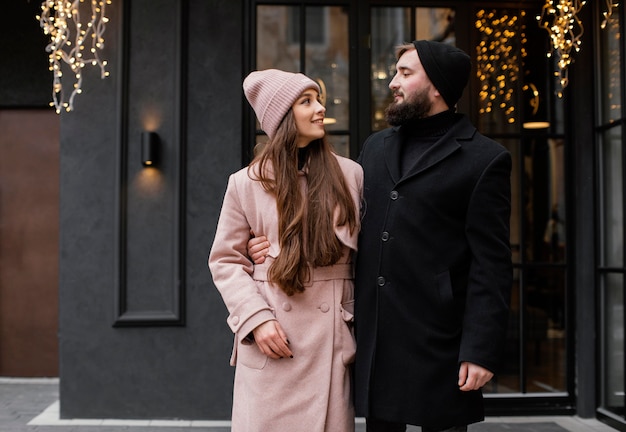 Young couple outdoor walking