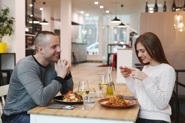 Young couple at the restaurant