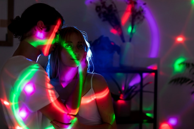 Young couple spending time together at night