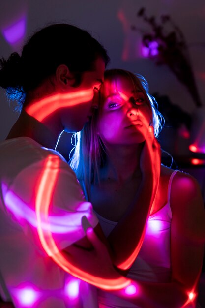 Young couple spending time together at night