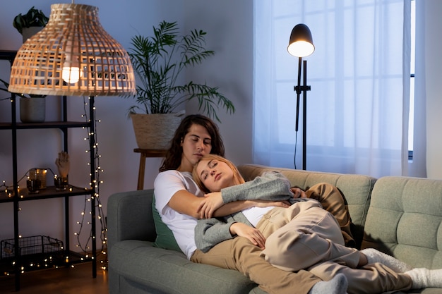 Young couple spending time together at night