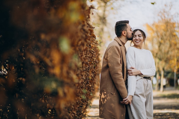 Free photo young couple together in an autumn park